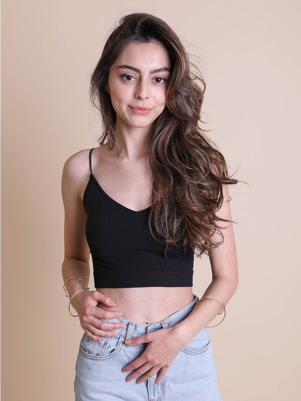 Raj Imports Low Back Brami Black V-Neck Crop Camisole Bralette